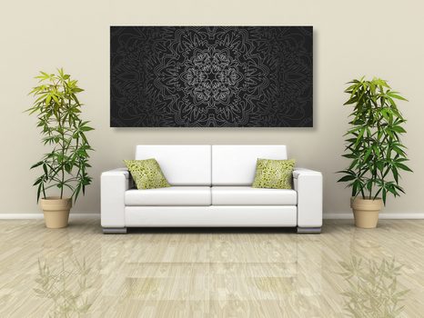 OBRAZ ORNAMENTÁLNÍ MANDALA V ČERNOBÍLÉM PROVEDENÍ - ČERNOBÍLÉ OBRAZY - OBRAZY