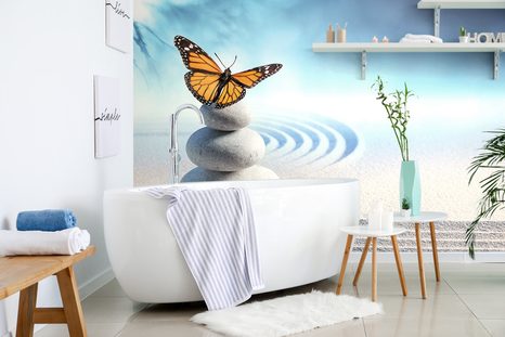TAPETA ROVNOVÁHA KAMENŮ S MOTÝLEM - TAPETY FENG SHUI - TAPETY