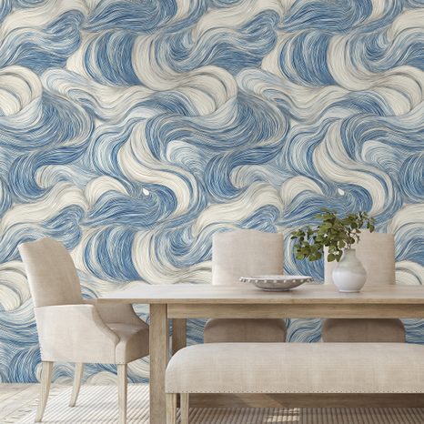 SAMOLEPÍCÍ FOTOTAPETA MODRÉ VLNY V POHYBU - VZOROVANÉ TAPETY - TAPETY