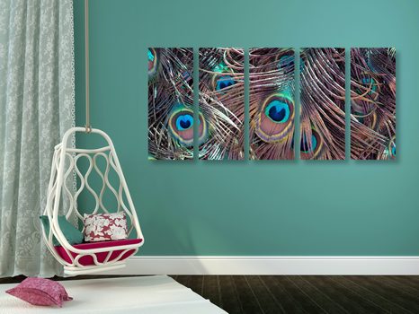 5-DÍLNÝ OBRAZ PAVÍ PEŘÍČKO - OBRAZY ZÁTIŠÍ - OBRAZY