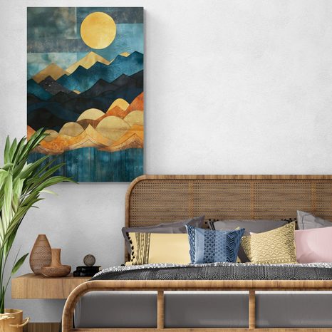 STAMPA SU TELA – NATURA ASTRATTA BLU-ORO - QUADRI MONTAGNE - STAMPE E QUADRI