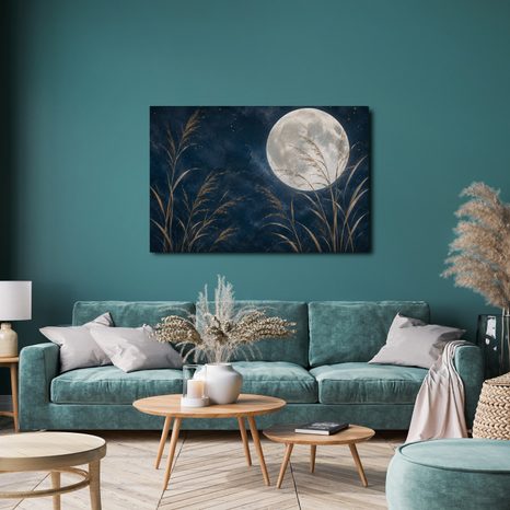 TABLEAU SUR TOILE – NUIT AU CLAIR DE LUNE DANS LES ROSEAUX DORÉS - TABLEAUX MOIS - TABLEAUX