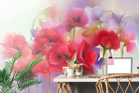 SELBSTKLEBENDE TAPETE SCHÖNE GEMALTE MOHNBLUMEN - SELBSTKLEBENDE TAPETEN - TAPETEN