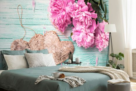 FOTOTAPETA PIVOŇKY A BŘEZOVÁ SRDÍČKA - VINTAGE A RETRO TAPETY - TAPETY