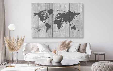 QUADRO IN SUGHERO – MAPPA GRIGIA SU SFONDO DI LEGNO - QUADRI SU SUGHERO - STAMPE E QUADRI