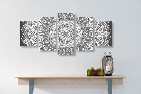 5 RÉSZES KÉP MANDALA HARMÓNIÁJA FEKETE FEHÉRBEN - FEKETE-FEHÉR KÉPEK - KÉPEK