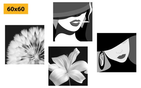 SET OBRAZŮ DÁMY V ČERNOBÍLÉM PROVEDENÍ - SESTAVY OBRAZŮ - OBRAZY