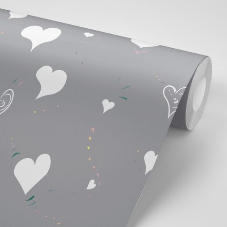 SAMOLEPÍCÍ TAPETA ROZTOMILÉ BÍLÉ SRDÍČKA - SAMOLEPÍCÍ TAPETY - TAPETY