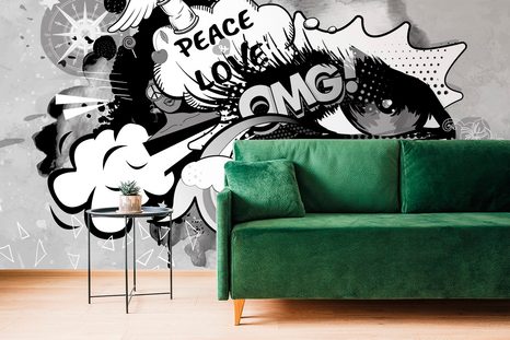 CARTA DA PARATI – OCCHIO GRAFFITI GRIGIO - CARTA DA PARATI ARTE DI STRADA - CARTA DA PARATI