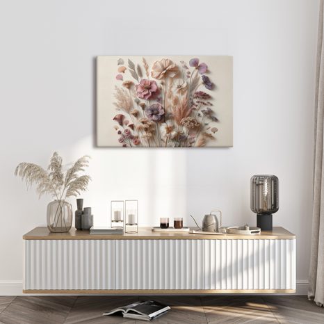 TABLEAU SUR TOILE – FLEURS VINTAGE SUR FOND CLAIR - TABLEAUX - 🔥 VENTE TOTALE