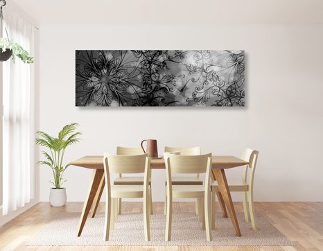 OBRAZ KVĚTINOVÁ MANDALA V ČERNOBÍLÉM PROVEDENÍ - ČERNOBÍLÉ OBRAZY - OBRAZY