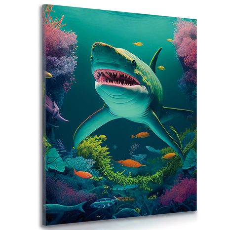 CANVAS PRINT SURREALISTIC SHARK - PICTURES UNDERWATER WORLD - PICTURES