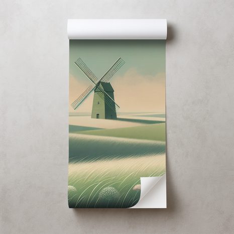 SELBSTKLEBENDE FOTOTAPETE LANDSCHAFT MIT WINDMÜHLE - TAPETEN FELDER UND WIESEN - TAPETEN