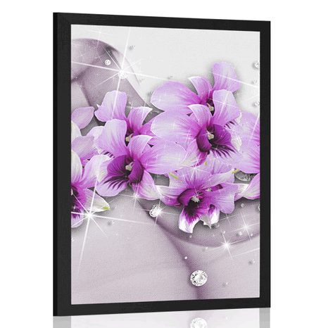 POSTER PURPLE FLOWERS ON AN ABSTRACT BACKGROUND - FLOWERS - POSTERS