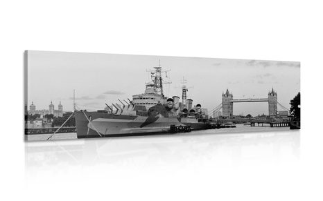 CANVAS PRINT BEAUTIFUL BOAT ON THE RIVER THAMES IN LONDON IN BLACK AND WHITE - BLACK AND WHITE PICTURES - PICTURES