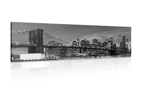 CANVAS PRINT ENCHANTING BROOKLYN BRIDGE IN BLACK AND WHITE - BLACK AND WHITE PICTURES - PICTURES