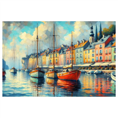 WANDBILD BOOTE IM BUNTEN HAFEN - BILDER VON STÄDTEN - BILDER