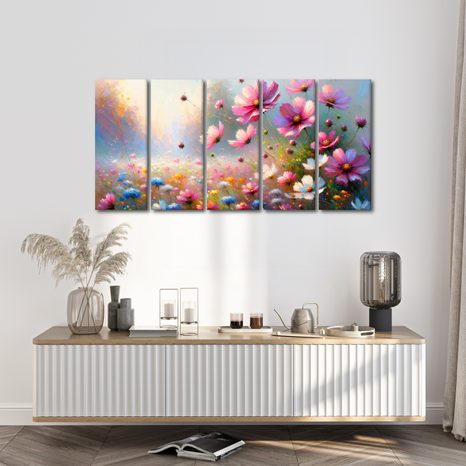 5-TEILIGES WANDBILD BLÜHENDE WIESE - WANDBILDER FELDER UND WIESEN - BILDER