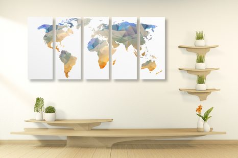 5-RÉSZES KÉP SOKSZÖGŰ VILÁGTÉRKÉP - TÉRKÉPES KÉPEK - KÉPEK