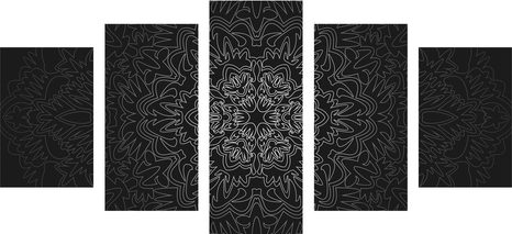 5 RÉSZES KÉP DÍSZES MANDALA FEKETE FEHÉRBEN - FENG SHUI KÉPEK - KÉPEK