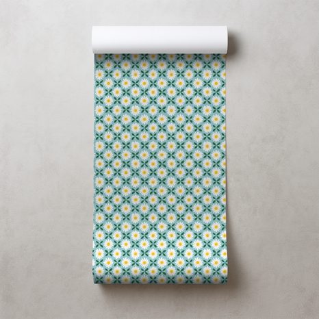 TAPETE BUNTE BLÜTEN AUF TÜRKISFARBENEM HINTERGRUND - GEMUSTERTE TAPETEN - TAPETEN