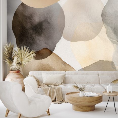 TAPET AUTOADEZIV CERCURI ABSTRACTE ACUARELĂ BEJ - TAPET ABSTRACT - TAPETURI