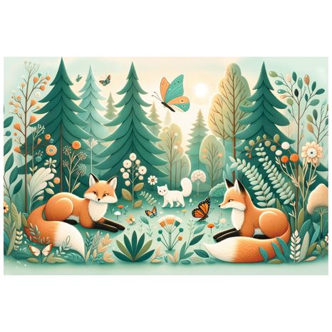 SAMOLEPÍCÍ TAPETA LESNÍ ZVÍŘÁTKA V PASTELOVÝCH BARVÁCH - DĚTSKÉ TAPETY - TAPETY