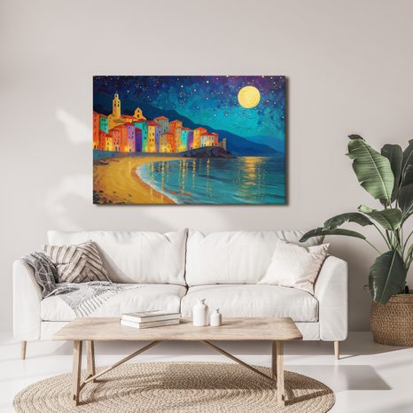 OBRAZ NOCNE MIASTO NAD MORZEM - OBRAZY - 🔥 TOTALNA WYPRZEDAŻ