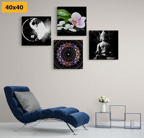 SET OBRAZŮ FENG SHUI NA ČERNÉM POZADÍ - SESTAVY OBRAZŮ - OBRAZY