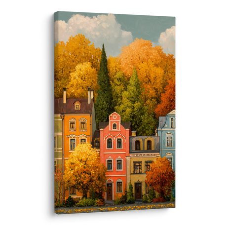OBRAZ HISTORICKÉ DOMY V PODZIMU - BAREVNÉ DOMY - OBRAZY