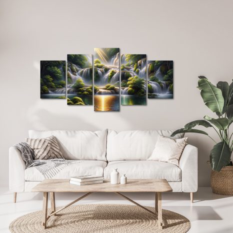 5-DÍLNÝ OBRAZ TŘPYTÍCÍ SE VODOPÁDY - OBRAZY VODOPÁD - OBRAZY