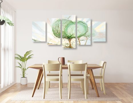 5-DÍLNÝ OBRAZ STROMY NA PASTELOVÉM POLI - OBRAZY STROMY ŽIVOTA - OBRAZY