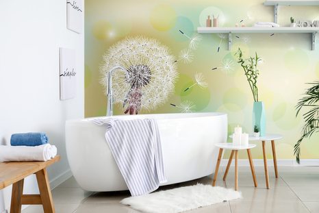 SAMOLEPÍCÍ TAPETA ŽLUTÁ PAMPELIŠKA S ABSTRAKTNÍM POZADÍM - SAMOLEPÍCÍ TAPETY - TAPETY