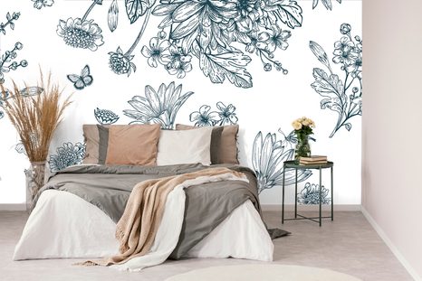 CARTA DA PARATI – BOUQUET DI FIORI DISEGNATO - CARTA DA PARATI CON FIORI - CARTA DA PARATI