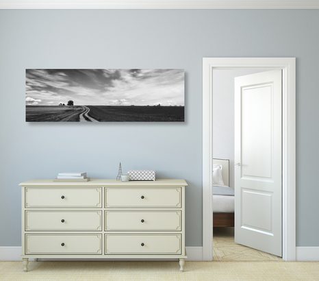 WANDBILD WUNDERSCHÖNE LANDSCHAFT IN SCHWARZ-WEISS - SCHWARZ-WEISSE BILDER - BILDER