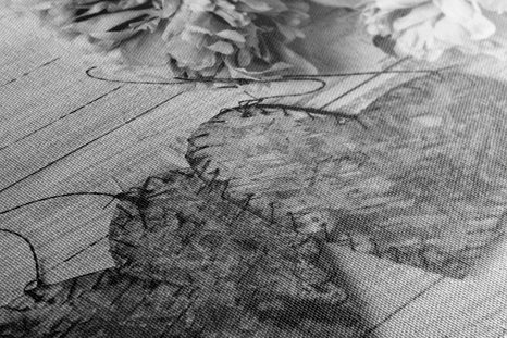 WANDBILD PFINGSTROSEN UND BIRKENHERZEN IN SCHWARZ-WEISS - SCHWARZ-WEISSE BILDER - BILDER