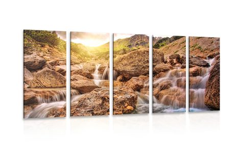 QUADRO IN 5 PARTI CASCATE ALPINE - QUADRI DI NATURA E PAESAGGIO - QUADRI