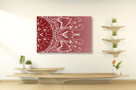 OBRAZ BÍLÁ MANDALA NA BORDOVÉM POZADÍ - OBRAZY FENG SHUI - OBRAZY