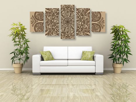 5-DÍLNÝ OBRAZ MANDALA S ABSTRAKTNÍM PŘÍRODNÍM VZOREM - OBRAZY FENG SHUI - OBRAZY