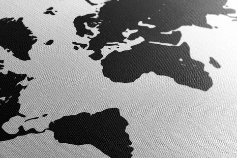 WANDBILD WELTKARTE IN SCHWARZ-WEISS - WELTKARTEN ALS BILDER - BILDER