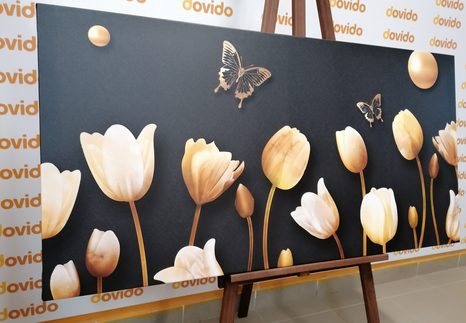 QUADRO SU TELA – TULIPANI CON MOTIVO DORATO - STAMPE E QUADRI - 🔥 SVENDITA TOTALE