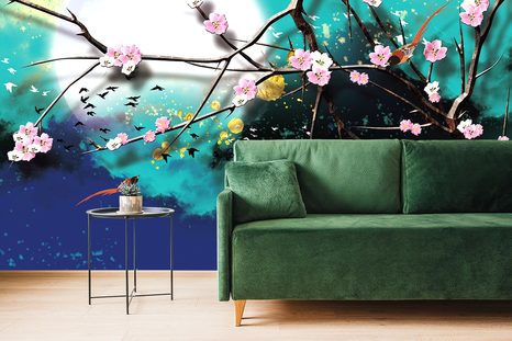 ÖNTAPADÓ TAPÉTA GYÖNYÖŰ FA ÁGAK TELIHOLDNÁL - ÖNTAPADÓ TAPÉTÁK - TAPÉTÁK