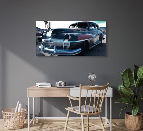 QUADRO SU TELA – AUTO NEL CIMITERO DI AUTO - QUADRI VINTAGE E RETRÒ - STAMPE E QUADRI