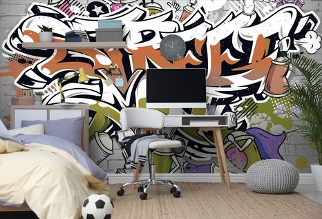 CARTA DA PARATI – SCRITTA STREET ART ARANCIONE CON SPRAY - CARTA DA PARATI ARTE DI STRADA - CARTA DA PARATI