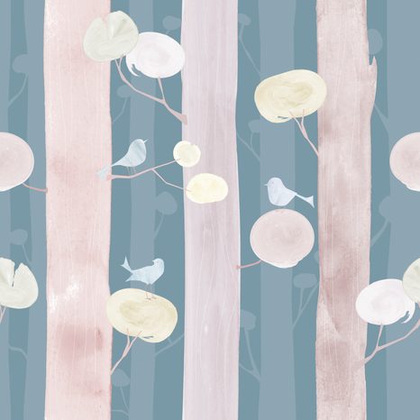 SAMOLEPÍCÍ TAPETA PTÁČCI NA STROMECH S MODRÝM POZADÍM - SAMOLEPÍCÍ TAPETY - TAPETY