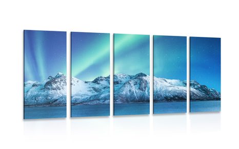 QUADRO IN 5 PARTI AURORA BOREALE - QUADRI DELLO SPAZIO E DELLE STELLE - QUADRI