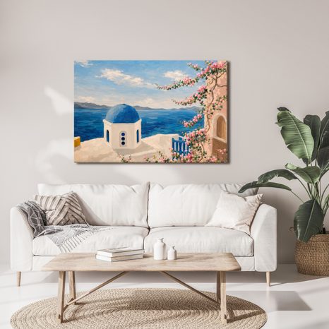 TABLEAU SUR TOILE – CHAPELLE GRECQUE AU-DESSUS DE LA MER - TABLEAUX DE LA VILLE - TABLEAUX