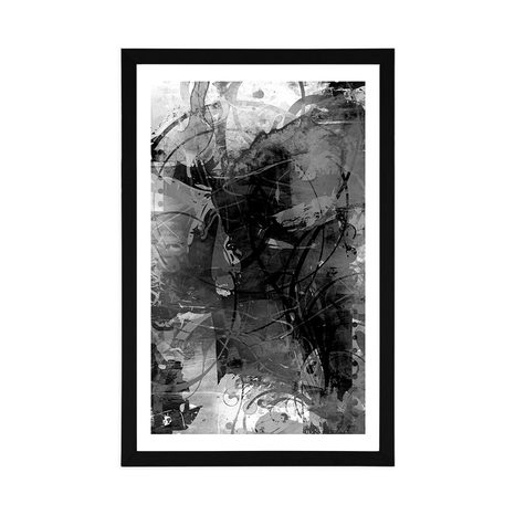 PLAKAT S PASPARTUJEM SODOBNA MEDIJSKA SLIKA V ČRNOBELI VARIANTI - ČRNOBELI - PLAKATI