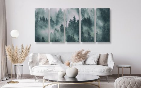 5-DÍLNÝ OBRAZ HORY V MLZE - OBRAZY PŘÍRODY A KRAJINY - OBRAZY