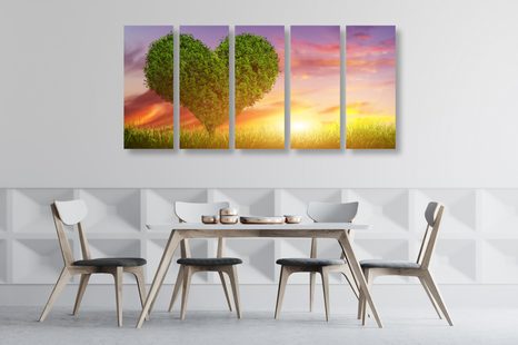 TABLOU 5-PIESE COPAC SUB FORMĂ DE INIMĂ PE LUNCĂ - TABLOURI DRAGOSTE - TABLOURI